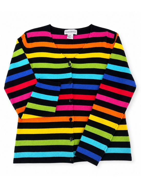 Sharon Young Sweaters - Sharon Young Rainbow Stripe Cardigan Sweater M 100% Cotton Y2K Colorful